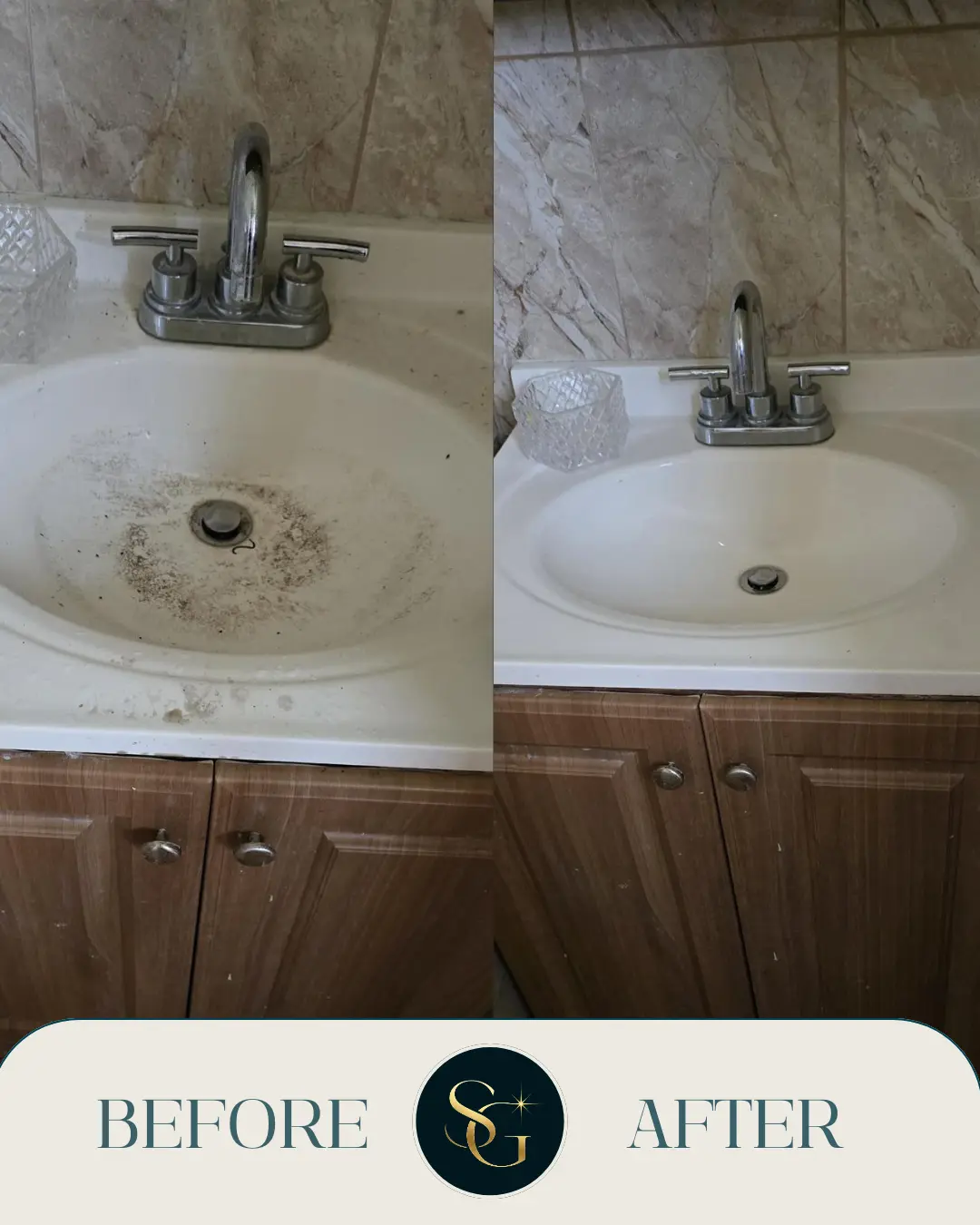 Before and after bathroom sink cleaning