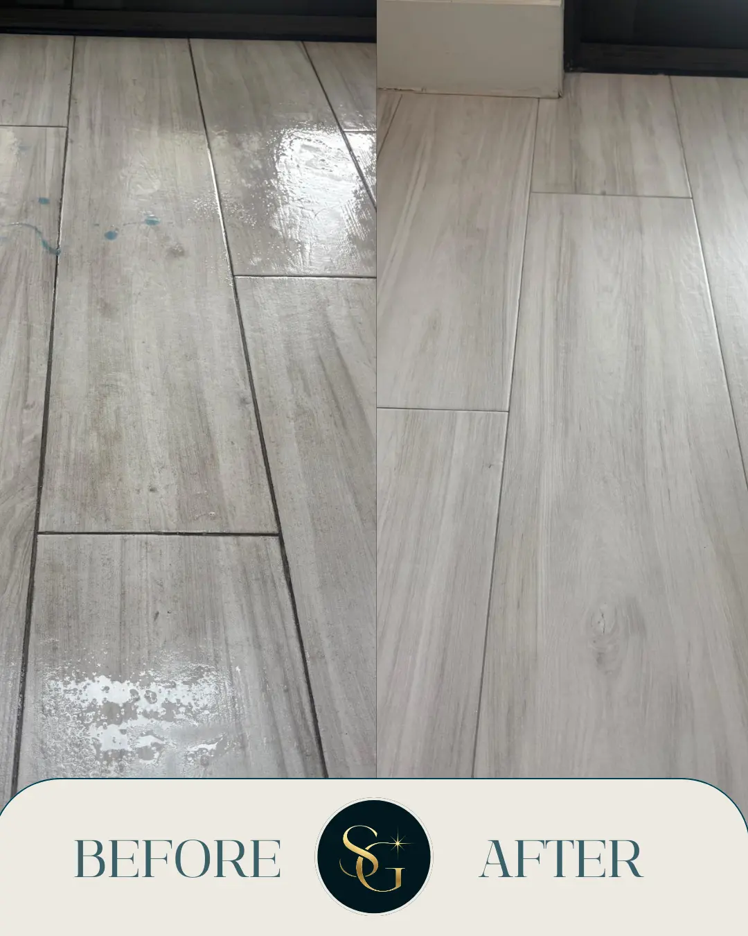 Before and after tile floor cleaning