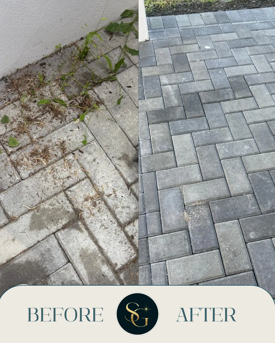 Before and after outdoor paver cleaning