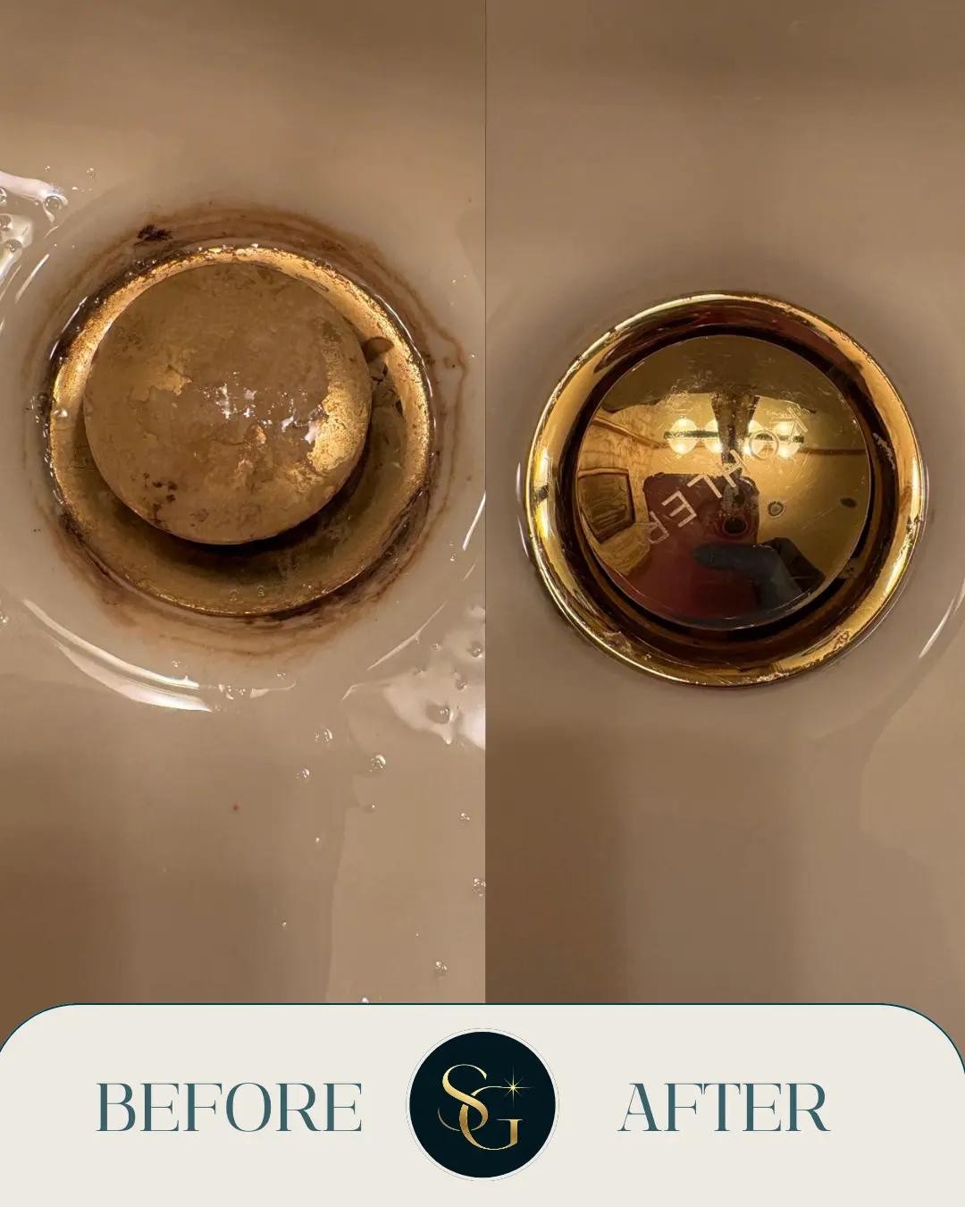Before and after bathroom sink drain cleaning