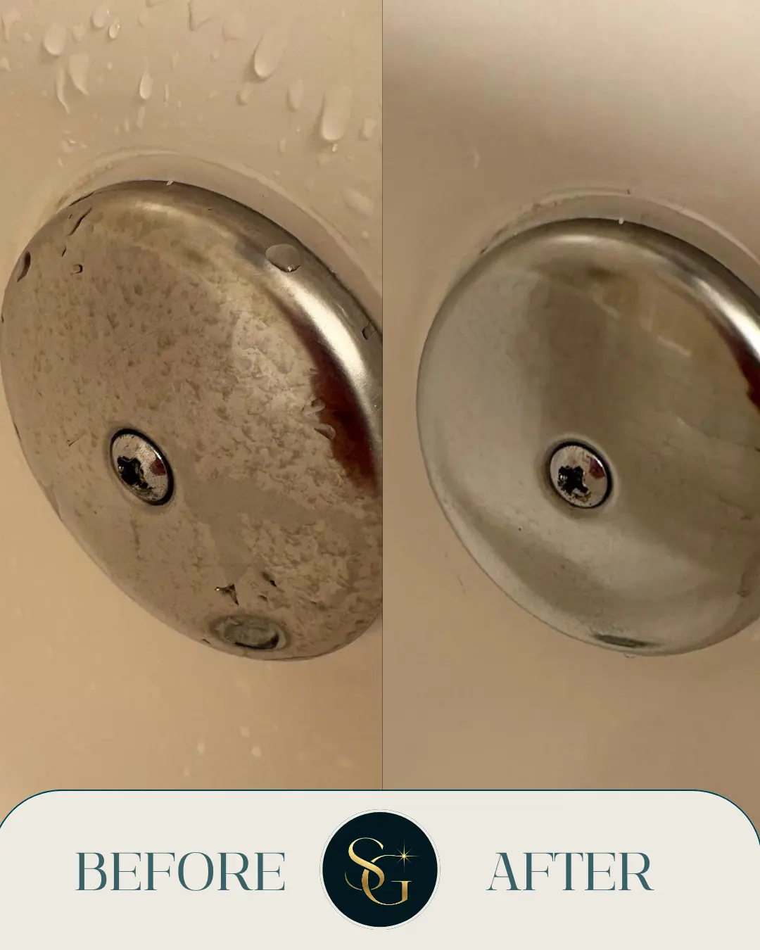 Before and after cleaning of bathtub water outlet