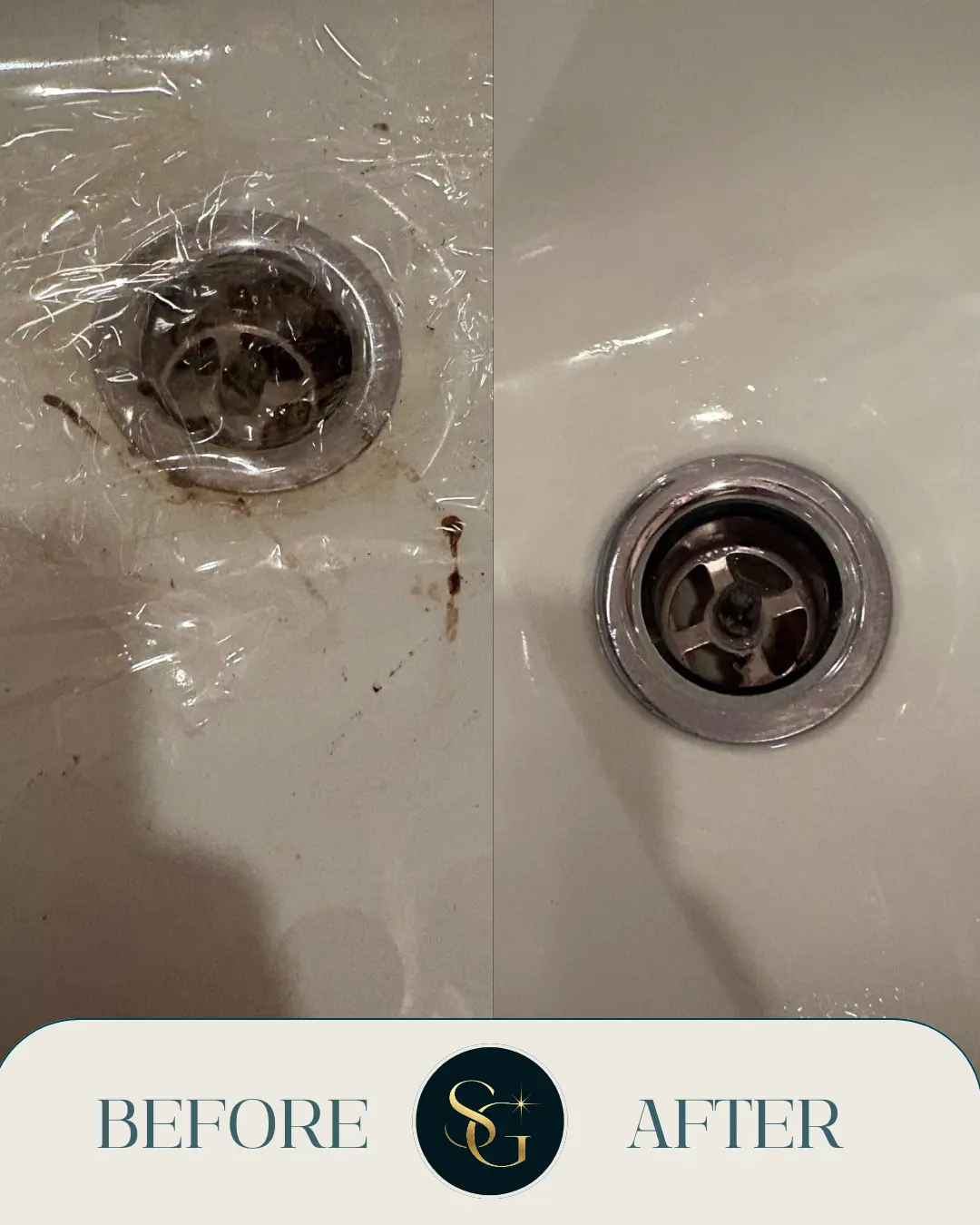 Before and after bathtub drain cleaning