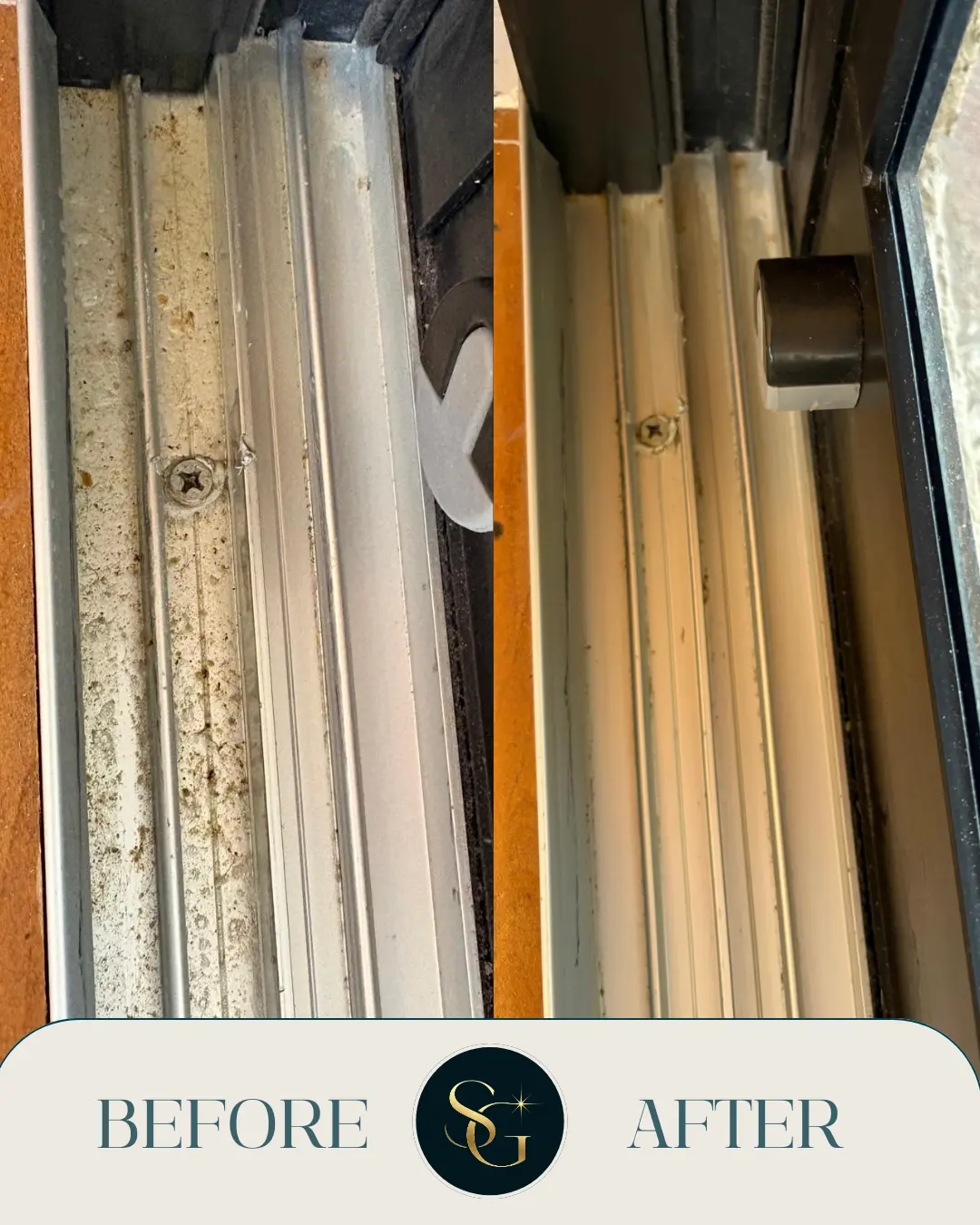 Before and after sliding door track cleaning