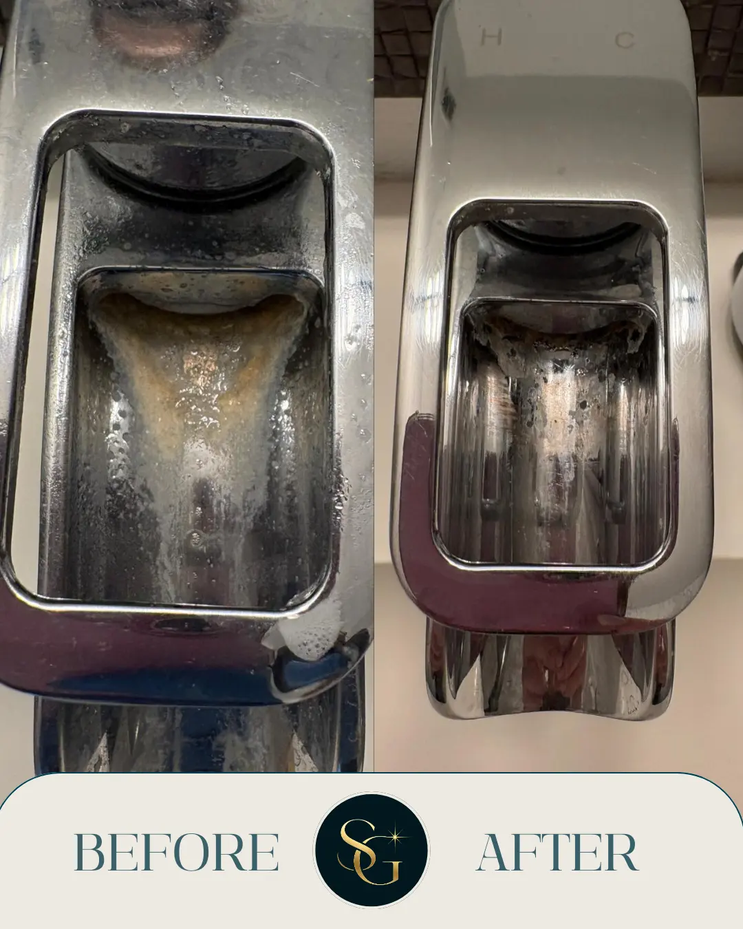 Before and after chrome kitchen fixture cleaning