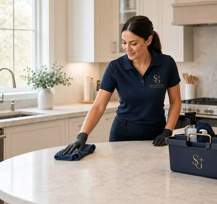 Super Glow cleaning professional caring for a residential kitchen